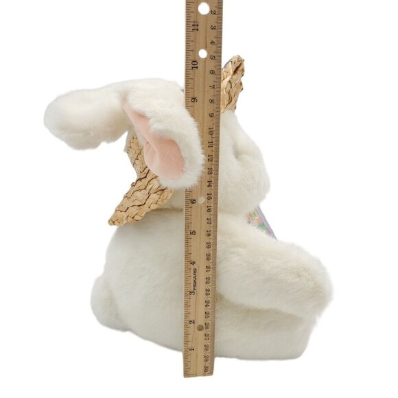 Hallmark Cards White Easter Bunny Rabbit Plush Stuffed Animal Straw Hat 12" VTG - Picture 7 of 8